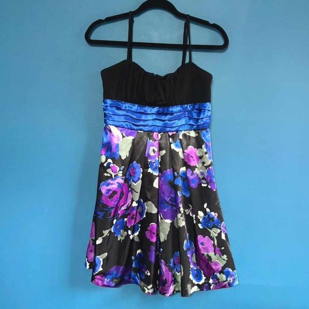 Y2K Empire Waist Mini Dress Women's Size 9 Black Purple Blue B.Wear Too! Preppy‎